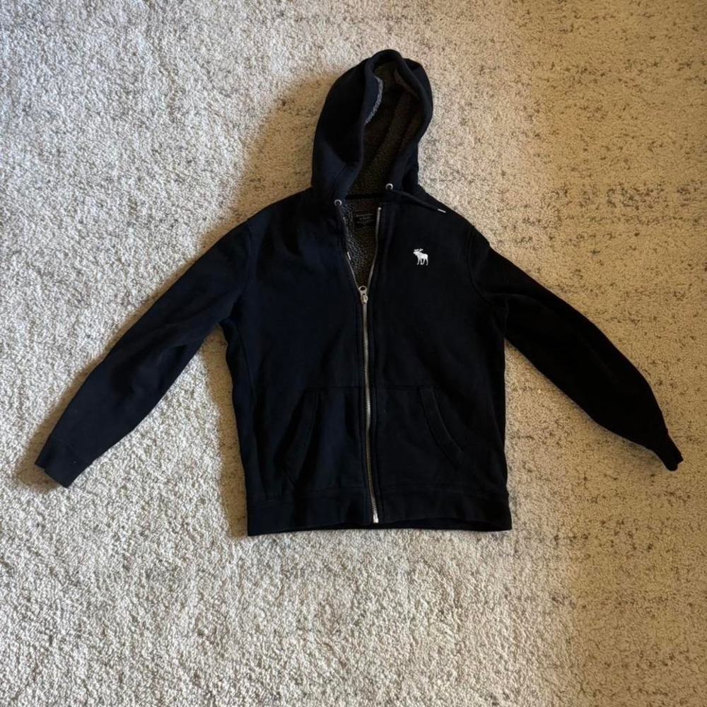 vintage y2k abercrombie & fitch sherpa lined zip up hoodie jacket sz L black